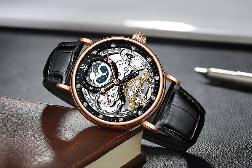 KINYUED Men’s Automatic Watch | Luxury Skeleton Mechanical Wristwatch for Men