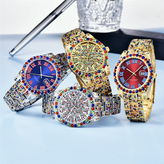 Men’s Hip Hop Diamond Watch | Full Color Quartz Stainless Steel Date Watch