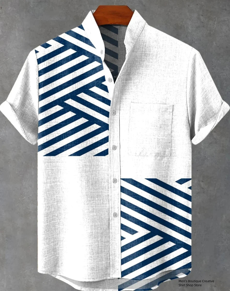 Kavari Royale Ethnic Print Linen Shirt – Men’s Short Sleeve Summer Wear