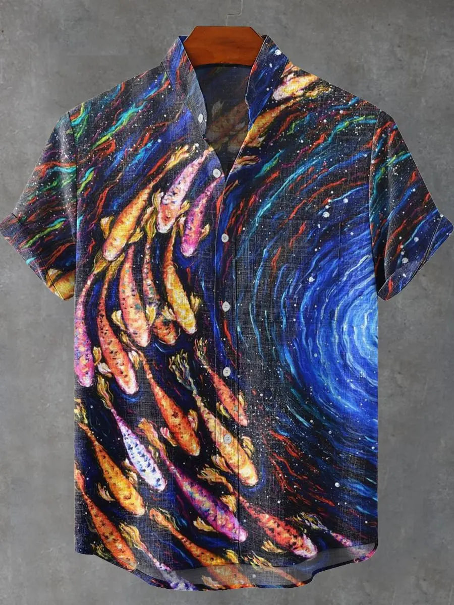 Kavari Royale Wave Linen Shirt – Men’s Short Sleeve Summer Beach Style Casual Wear