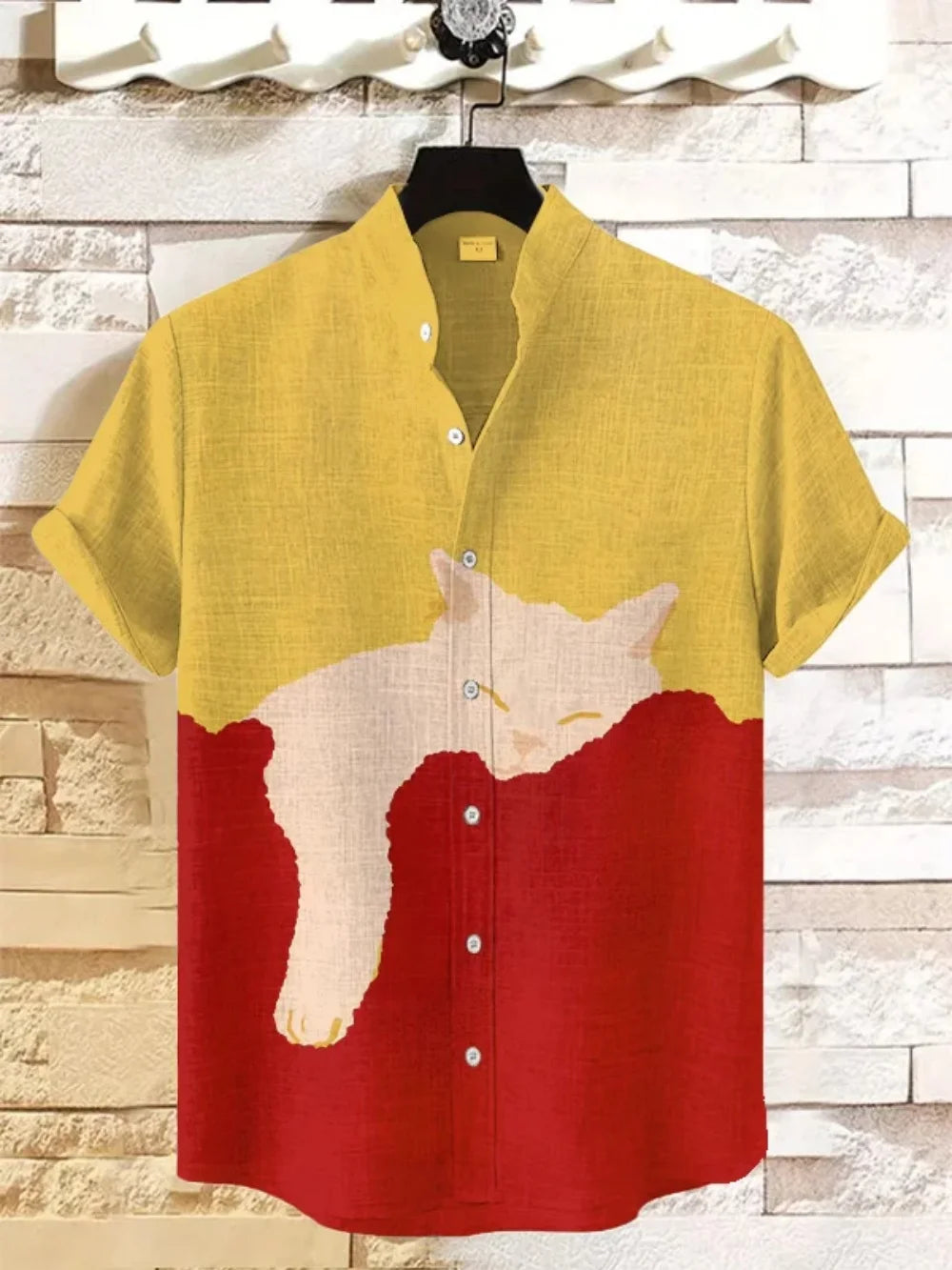 Kavari Royale Atelier Men’s Short Sleeve Linen Shirt – Hawaiian Beach Stand Collar Button Cardigan Printed Casual Wear