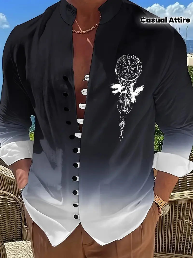 Kavari Royale Men’s Long Sleeve Tribal Print Shirt – Vintage Summer Casual Beach Party Wear