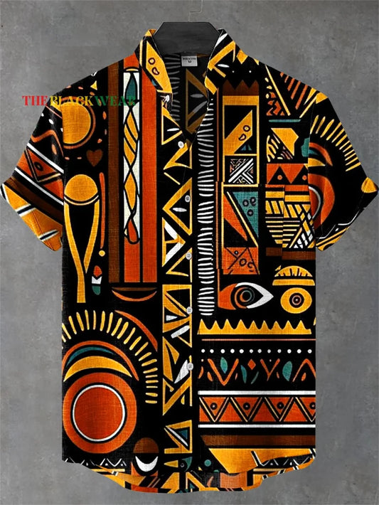 Kavari Royale Men’s Cartoon Cat Print Linen Shirt – Comfortable Short Sleeve Casual Art Design