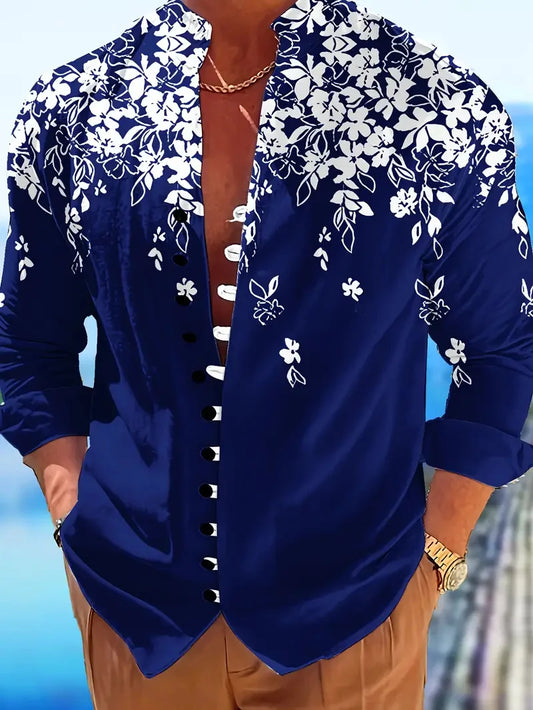 Kavari Royale Men’s Long Sleeve Tribal Print Shirt – Vintage Summer Casual Beach Party Wear