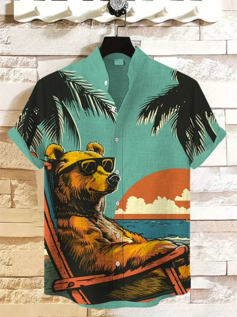 Kavari Royale Atelier Men’s Short Sleeve Linen Shirt – Hawaiian Beach Stand Collar Button Cardigan Printed Casual Wear