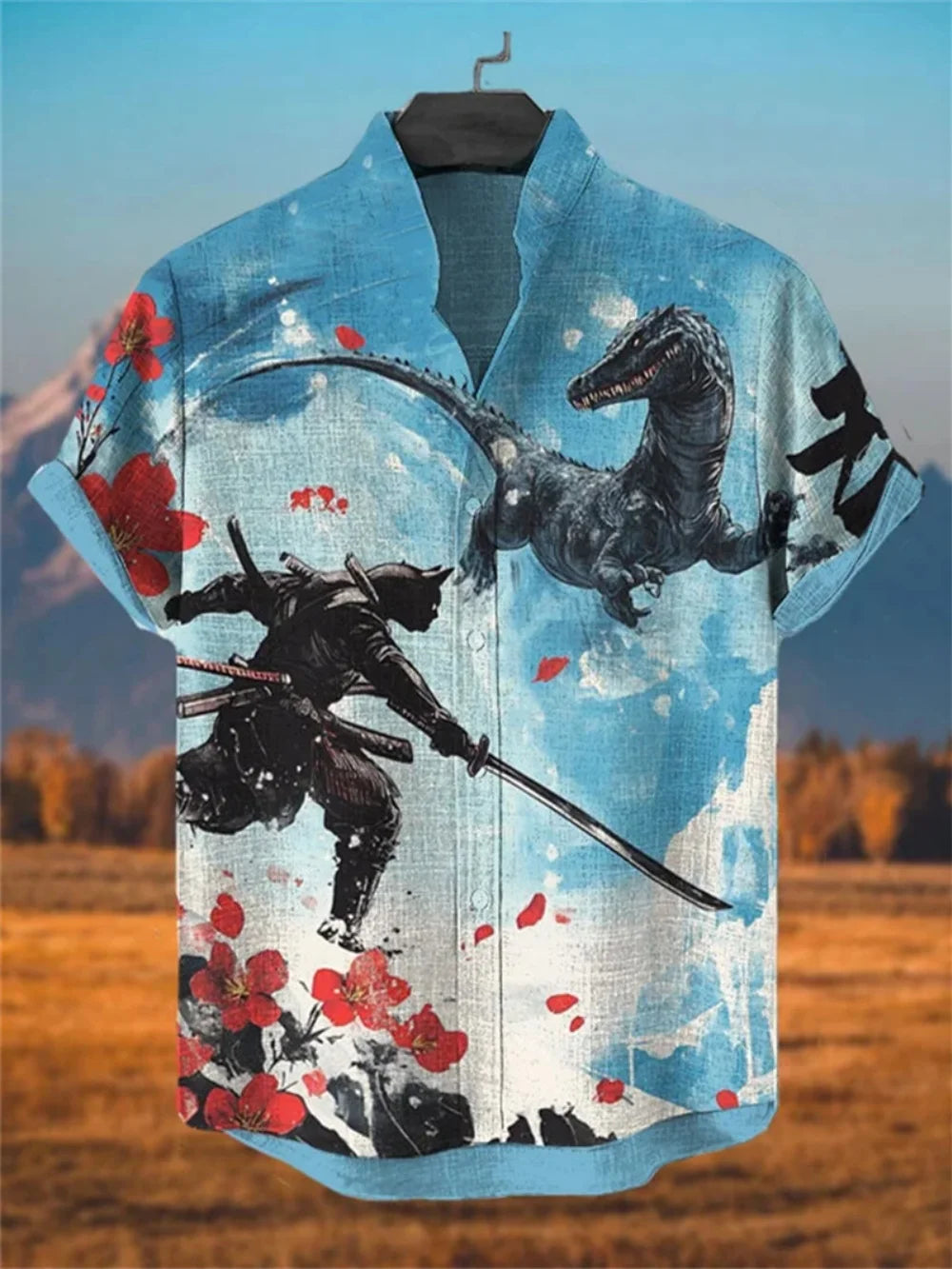 Kavari Royale Men’s Stand Collar Linen Shirt – Creative Printed Short Sleeve Summer Casual Streetwear