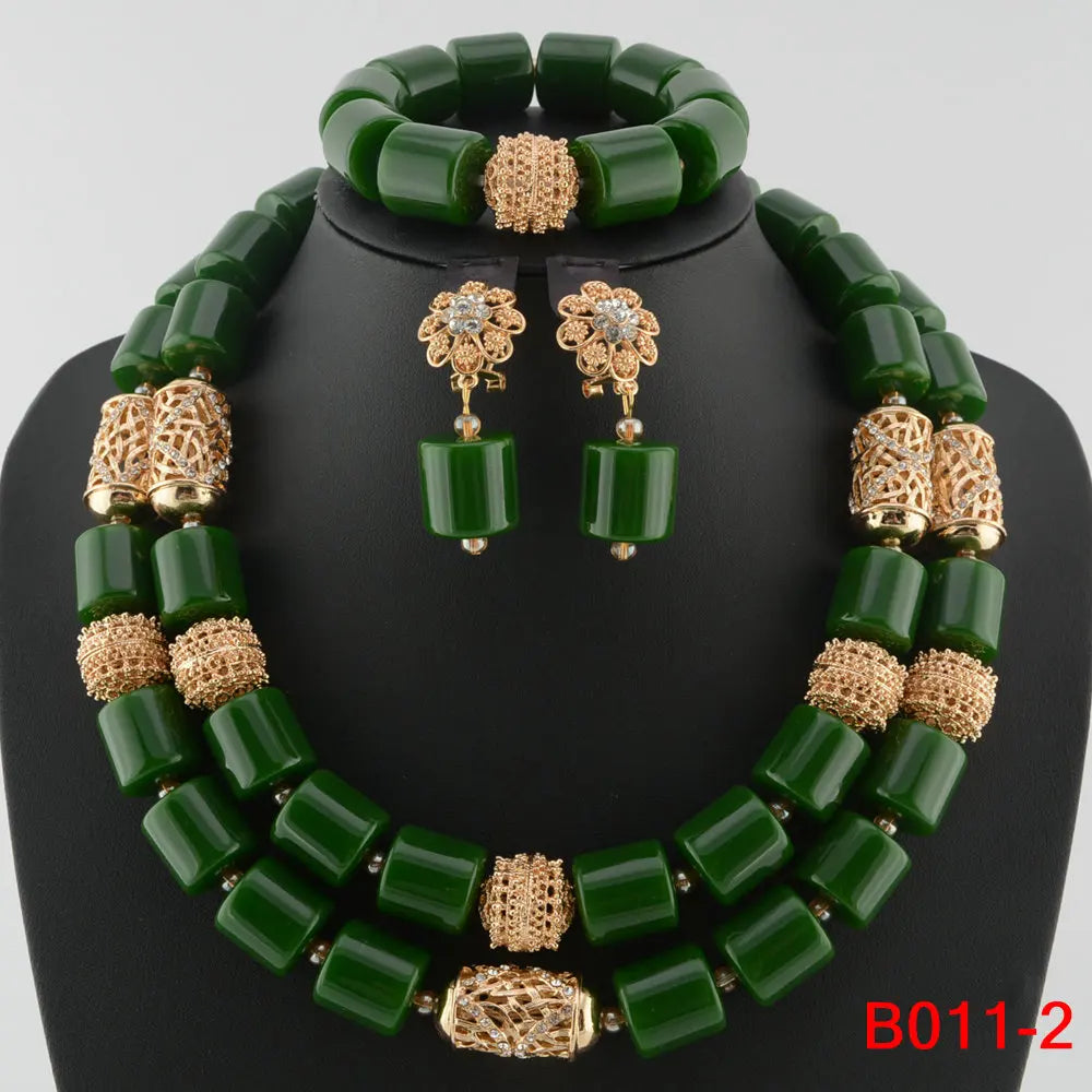 Kavari Royale African Beads Jewelry Set – Women’s Crystal Necklace & Earrings Bridal Wedding Jewelry (Nigerian & Indian Style)