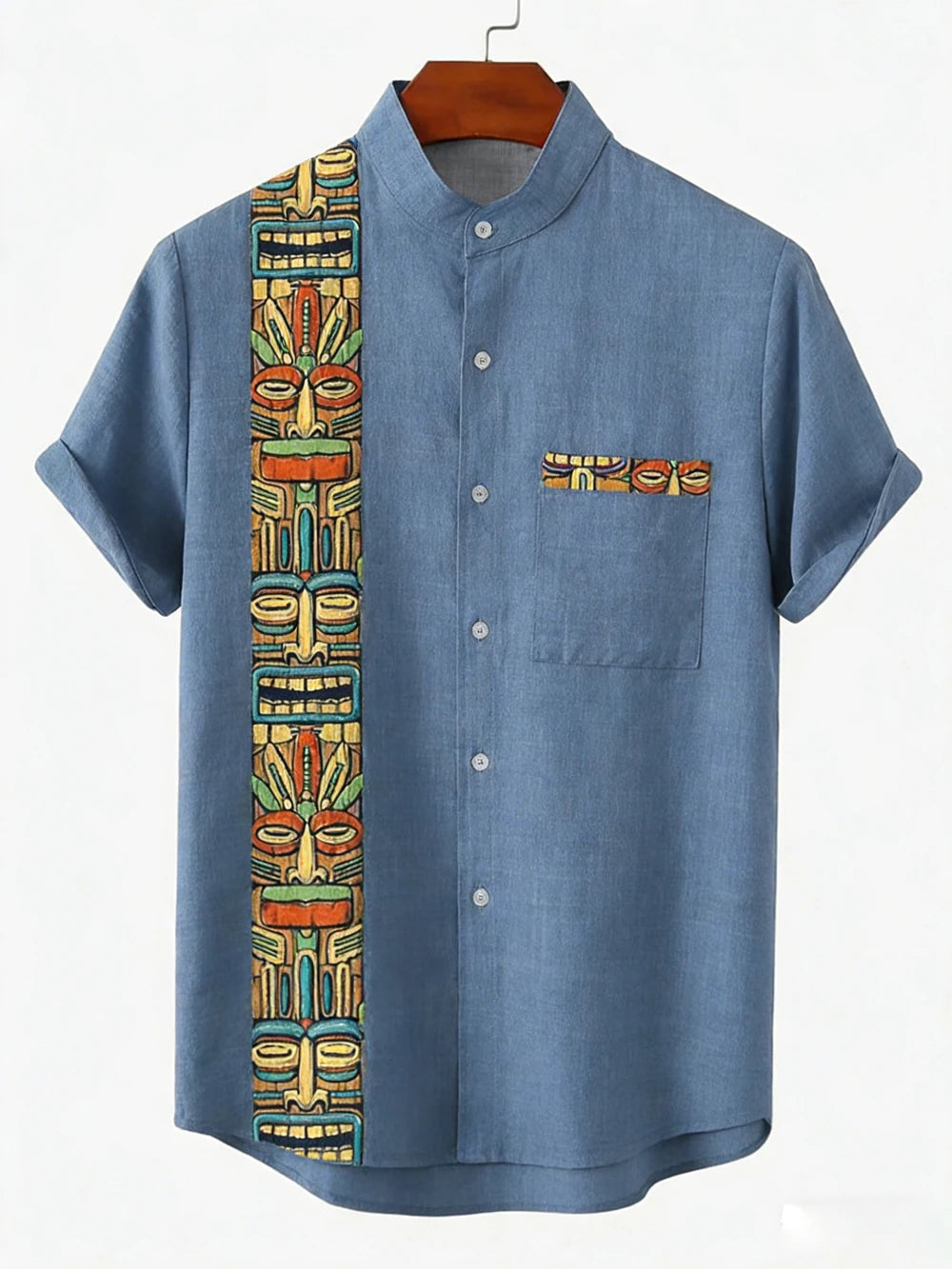 Kavari Royale Men’s Linen Lapel Shirt – Ethnic Totem 3D Printed Hawaiian Short Sleeve Vacation Party Wear