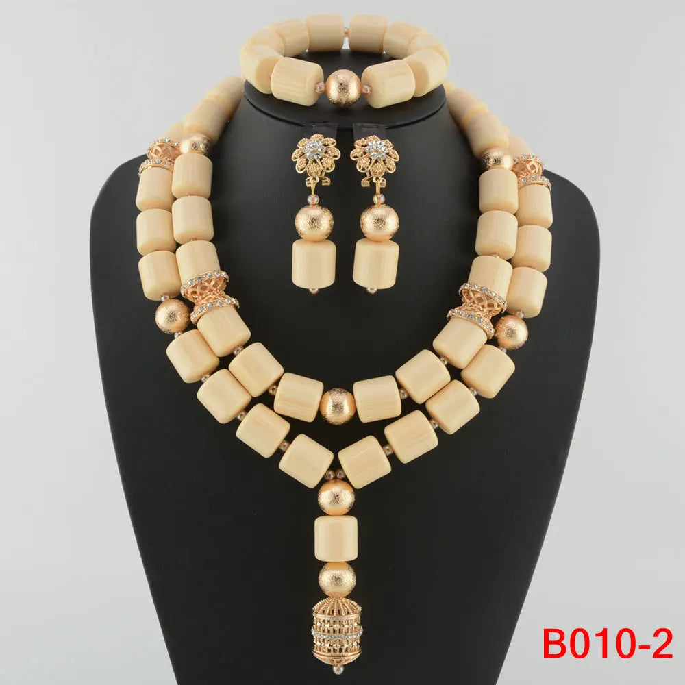 Kavari Royale African Beads Jewelry Set – Women’s Crystal Necklace & Earrings Bridal Wedding Jewelry (Nigerian & Indian Style)