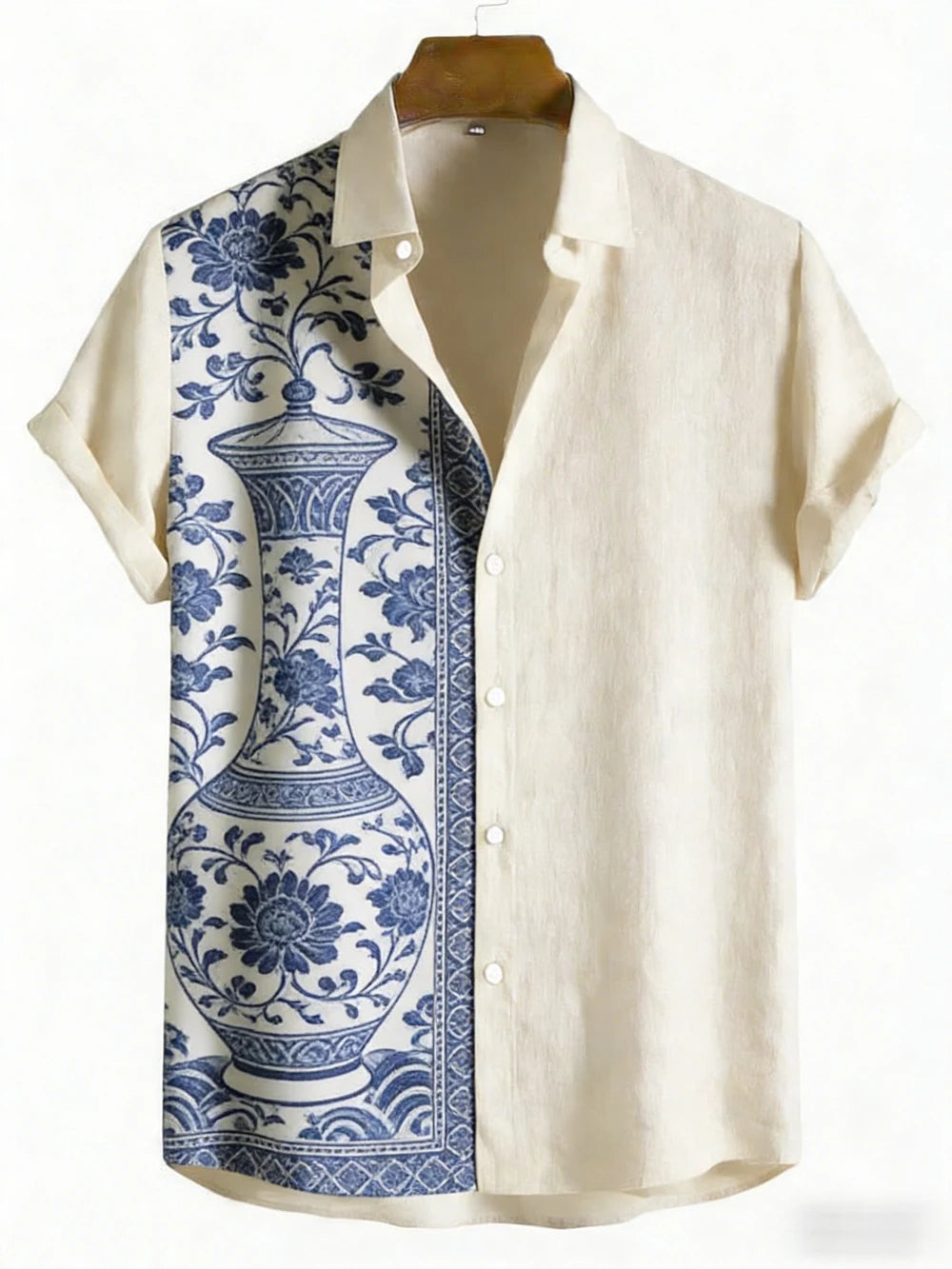 Kavari Royale Men’s Linen Lapel Shirt – Ethnic Totem 3D Printed Hawaiian Short Sleeve Vacation Party Wear