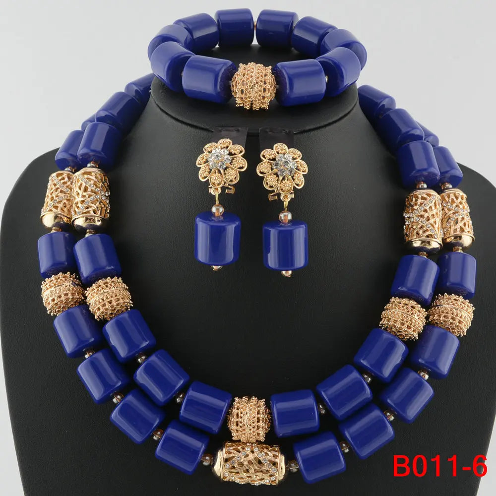 Kavari Royale African Beads Jewelry Set – Women’s Crystal Necklace & Earrings Bridal Wedding Jewelry (Nigerian & Indian Style)