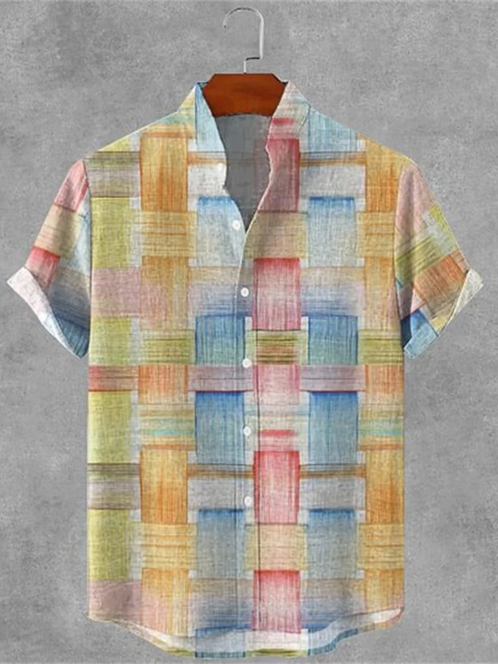 Kavari Royale Men’s Stand Collar Linen Shirt – Creative Printed Short Sleeve Summer Casual Streetwear