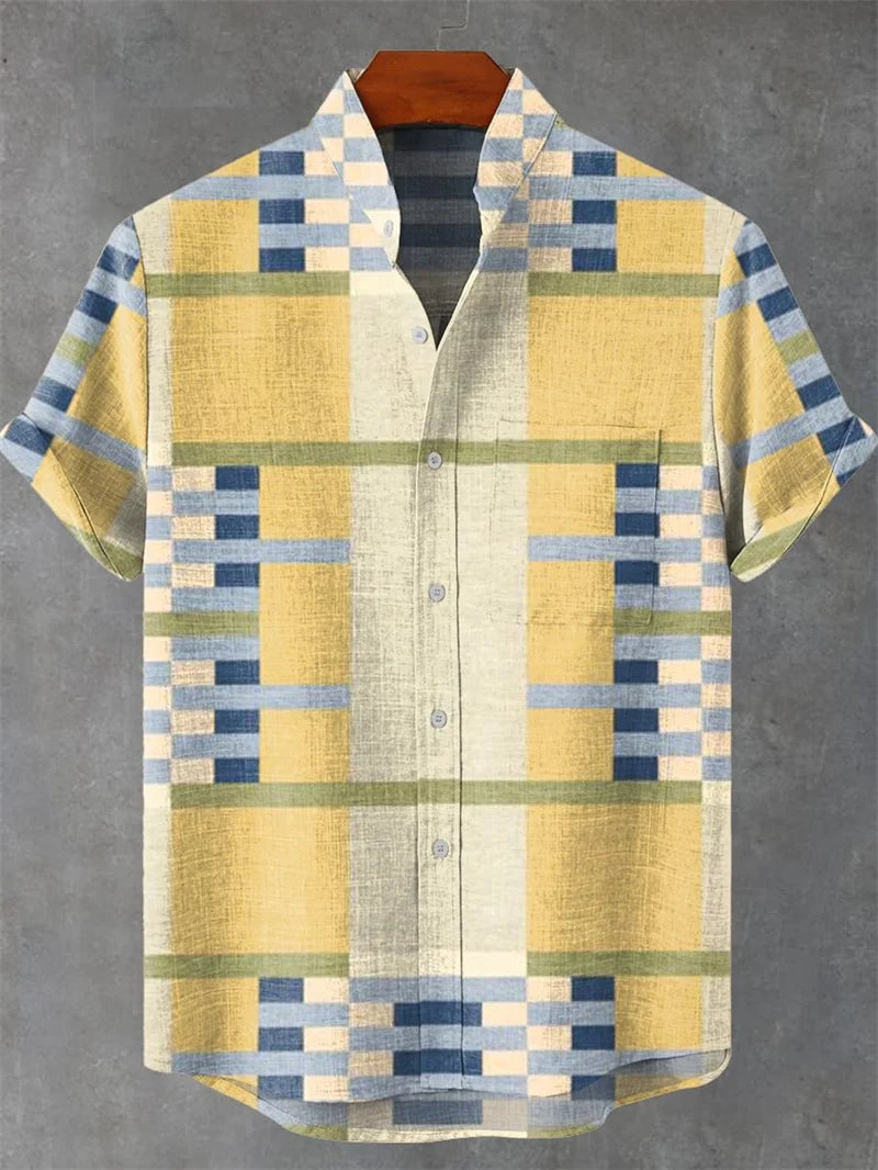 Kavari Royale Summer Wave Linen Shirt – Retro 3D Fish Print Hawaiian Beach Short Sleeve Casual Wear