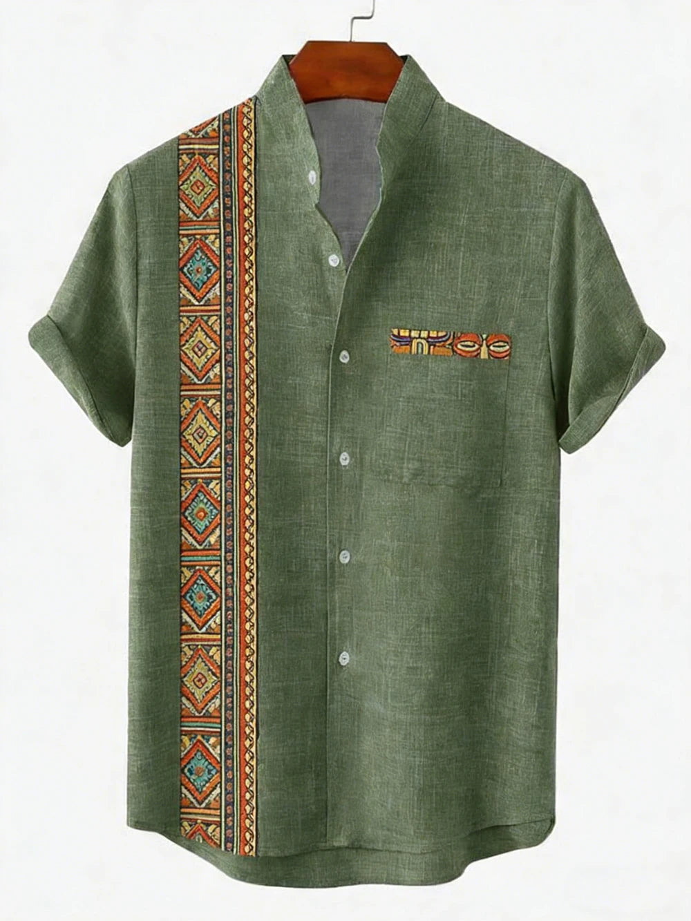 Kavari Royale Men’s Linen Lapel Shirt – Ethnic Totem 3D Printed Hawaiian Short Sleeve Vacation Party Wear