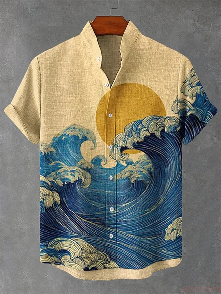 Kavari Royale Men’s Short Sleeve Octopus Print Shirt – Hawaiian Casual Loose Fit Linen-Style Top (XS–6XL)