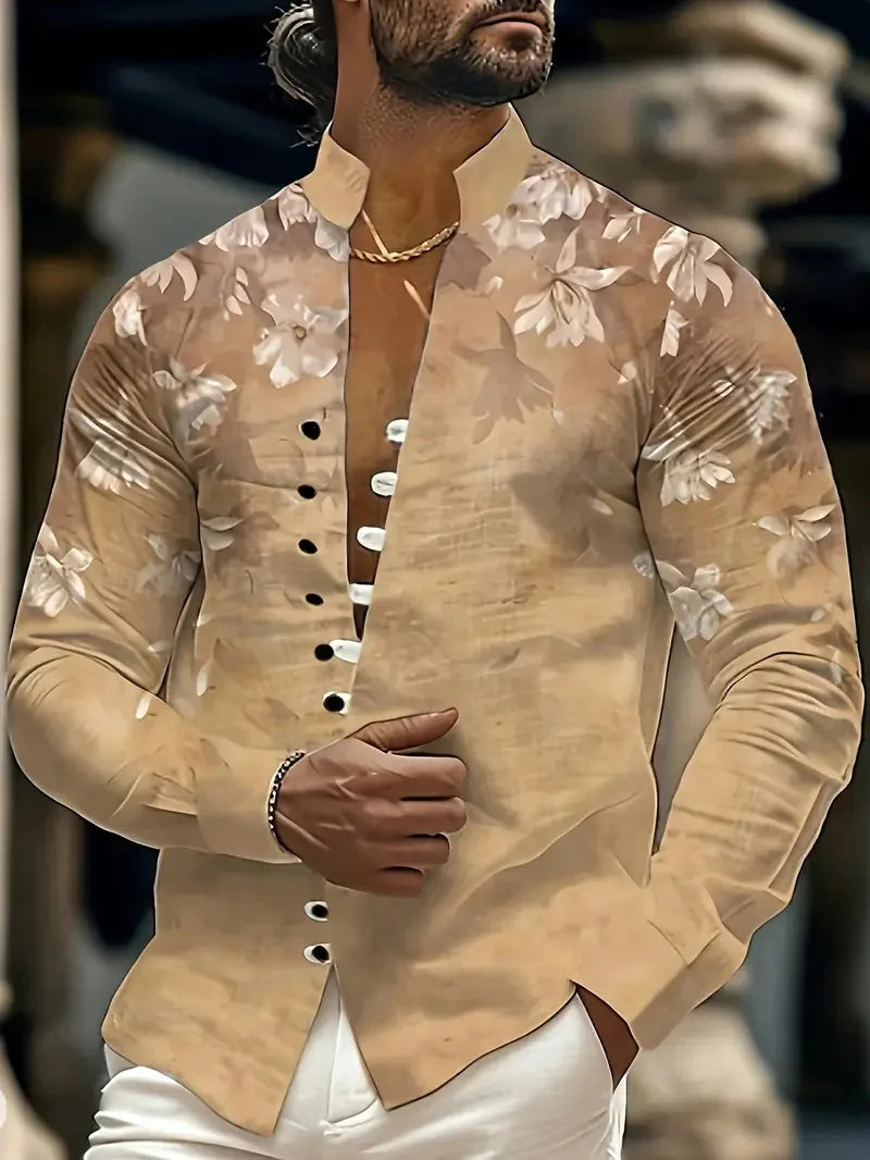 Kavari Royale Men’s Long Sleeve Tribal Print Shirt – Vintage Summer Casual Beach Party Wear