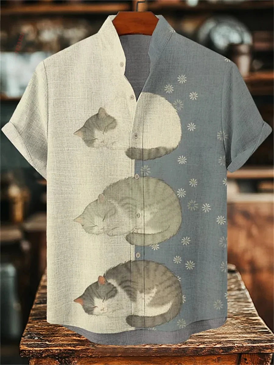 Kavari Royale Men’s Short Sleeve Octopus Print Shirt – Hawaiian Casual Loose Fit Linen-Style Top (XS–6XL)