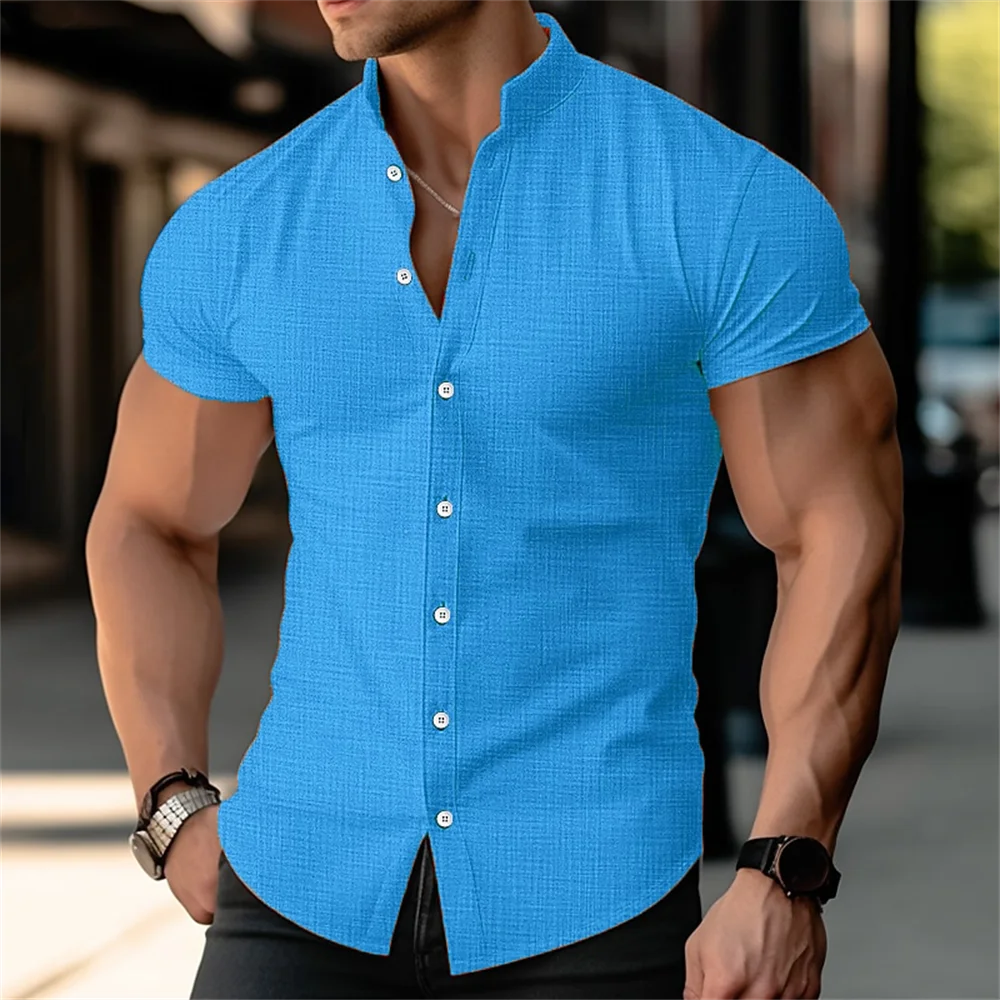 Kavari Royale Stand Collar Linen Shirt – Men’s Short Sleeve Summer Essential Casual Wear