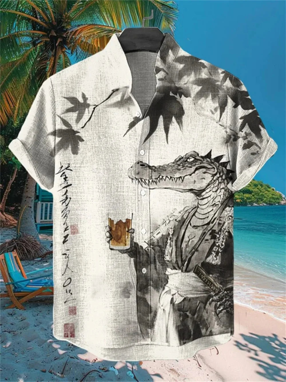 Kavari Royale Men’s Linen Short Sleeve Shirt – Stand Collar Printed Button-Up Casual Outdoor Wear