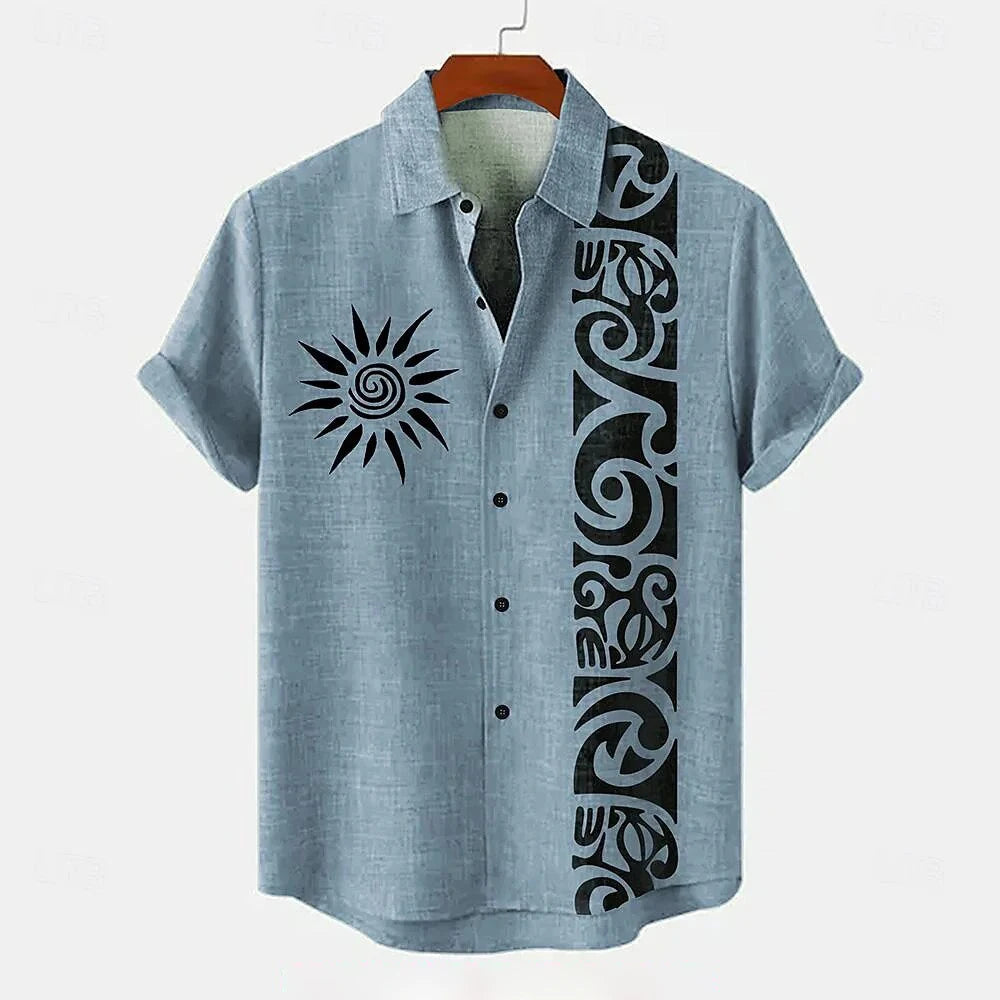 Kavari Royale Men’s Linen Ethnic 3D Printed Shirt – Hawaiian Casual Vacation Short Sleeve Lapel Pocket Shirt