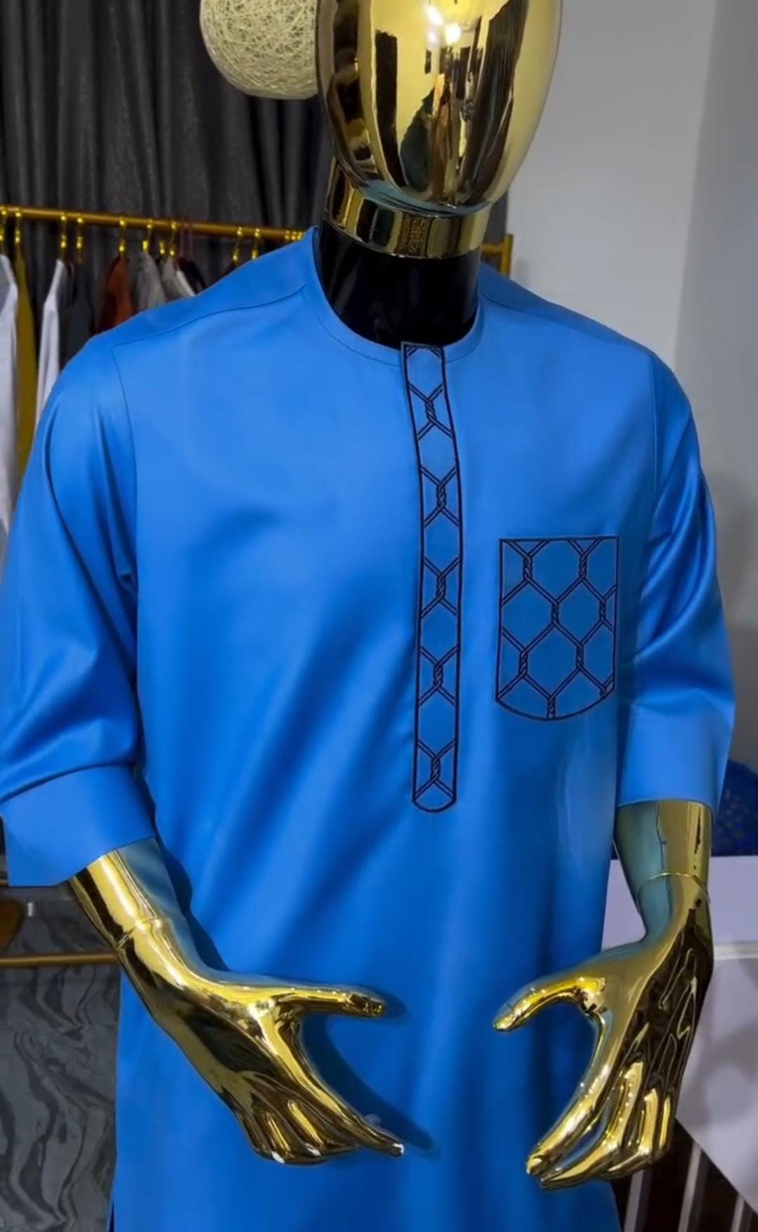 Kavari Royale Blue African Agbada 3-Piece Outfit – Handmade Men’s Wedding & Groomsmen Suit