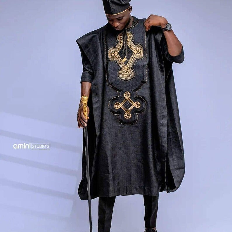 Kavari Royale Handmade African Agbada 3-Piece Set – Men’s Wedding Groom Suit Traditional Outfit