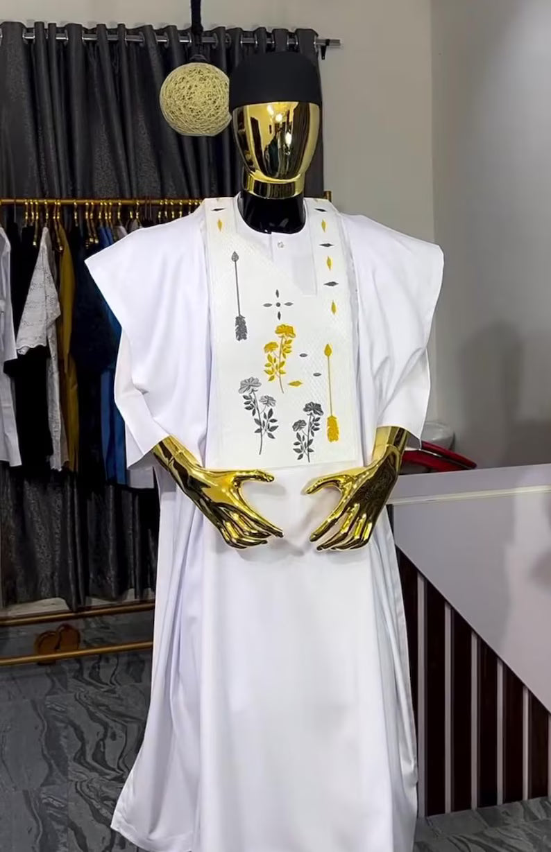 Kavari Royale White Agbada 3-Piece Set – Embroidered Wedding Suit