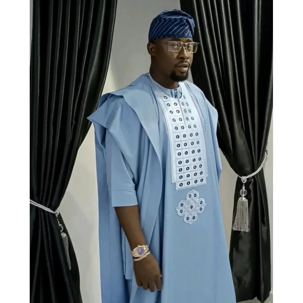 Kavari Royale Handmade African Men's Agbada: 3-Piece Wedding Groom Suit