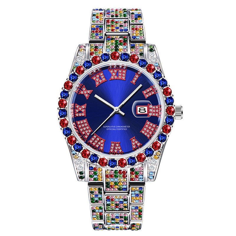 Men’s Hip Hop Diamond Watch | Full Color Quartz Stainless Steel Date Watch