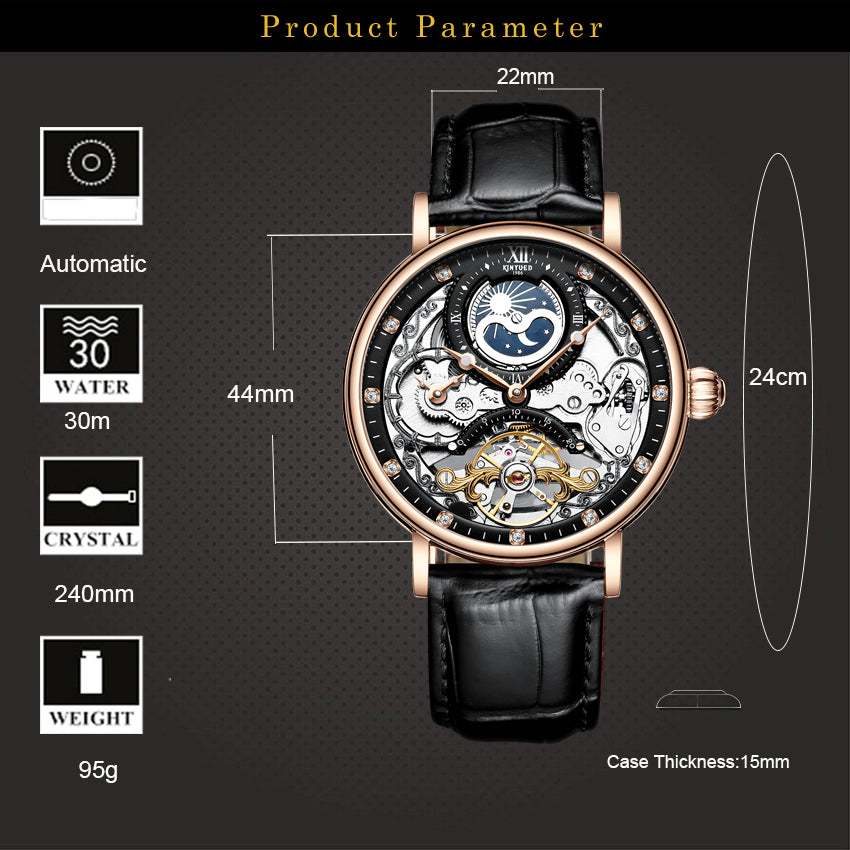 KINYUED Men’s Automatic Watch | Luxury Skeleton Mechanical Wristwatch for Men