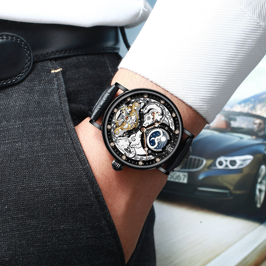 KINYUED Men’s Automatic Watch | Luxury Skeleton Mechanical Wristwatch for Men
