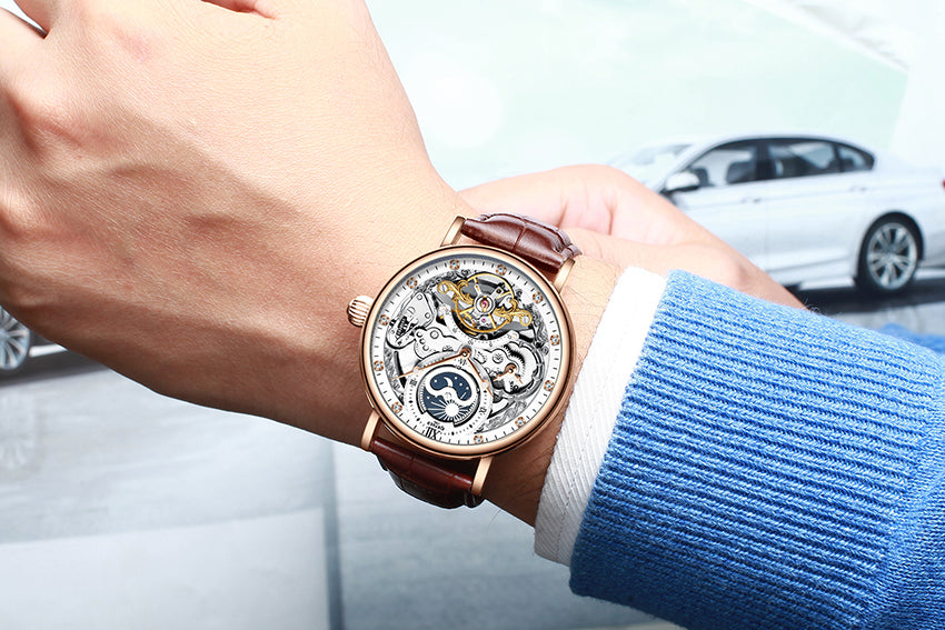 KINYUED Men’s Automatic Watch | Luxury Skeleton Mechanical Wristwatch for Men