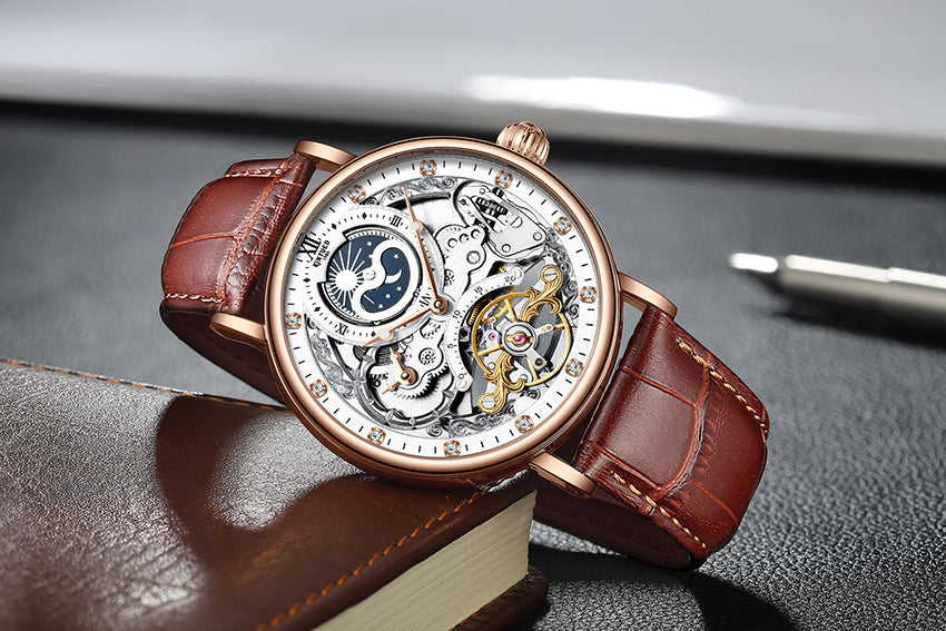 KINYUED Men’s Automatic Watch | Luxury Skeleton Mechanical Wristwatch for Men