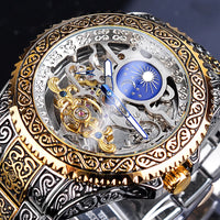 Luxury Men’s Mechanical Watch | Skeleton Carved Tourbillon Stainless Steel Wristwatch