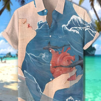 Kavari Royale Hawaiian Men’s Linen Shirt – Abstract Patchwork Art Print Beach Vacation Short Sleeve Casual Wear