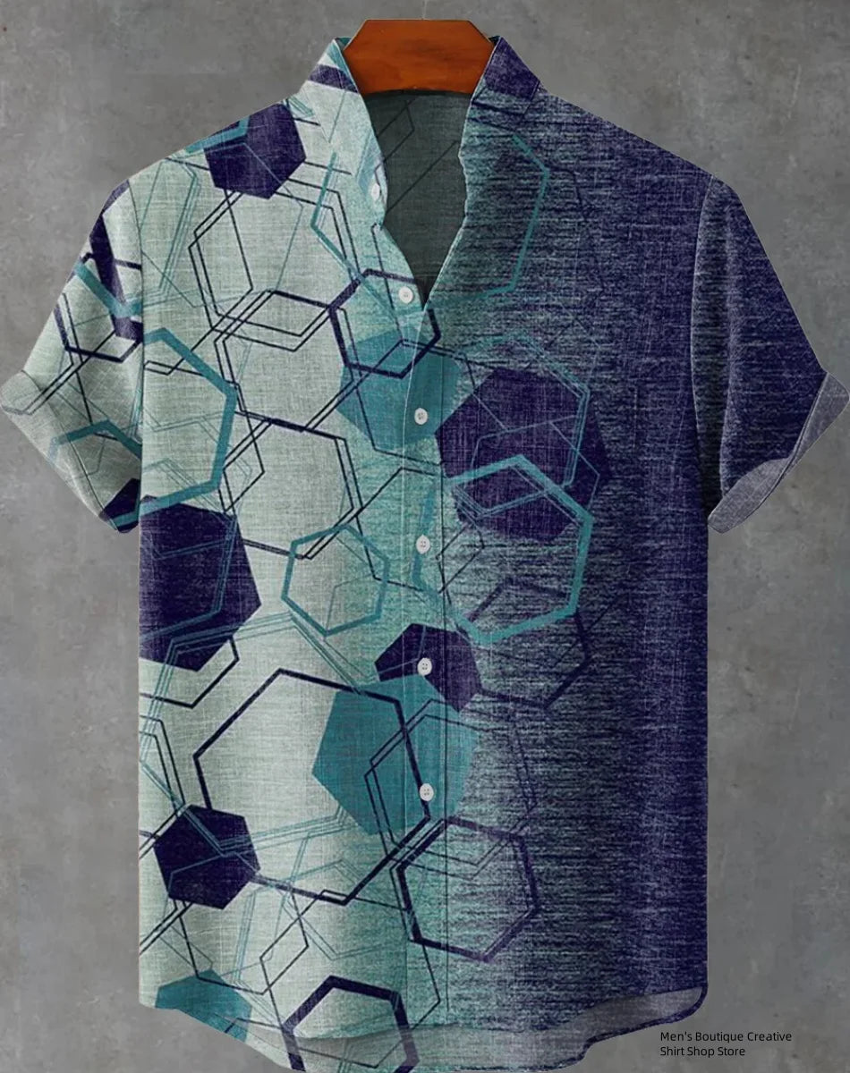 Kavari Royale Ethnic Print Linen Shirt – Men’s Short Sleeve Summer Wear