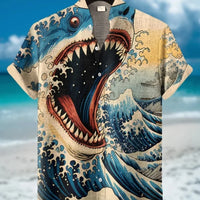 Kavari Royale Hawaiian Men’s Linen Shirt – Abstract Patchwork Art Print Beach Vacation Short Sleeve Casual Wear