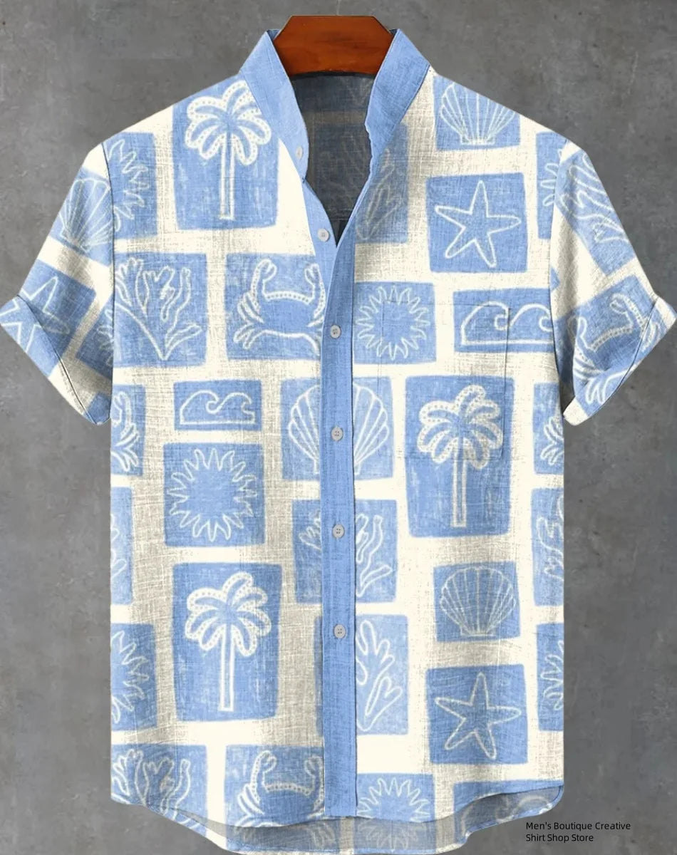 Kavari Royale Ethnic Print Linen Shirt – Men’s Short Sleeve Summer Wear
