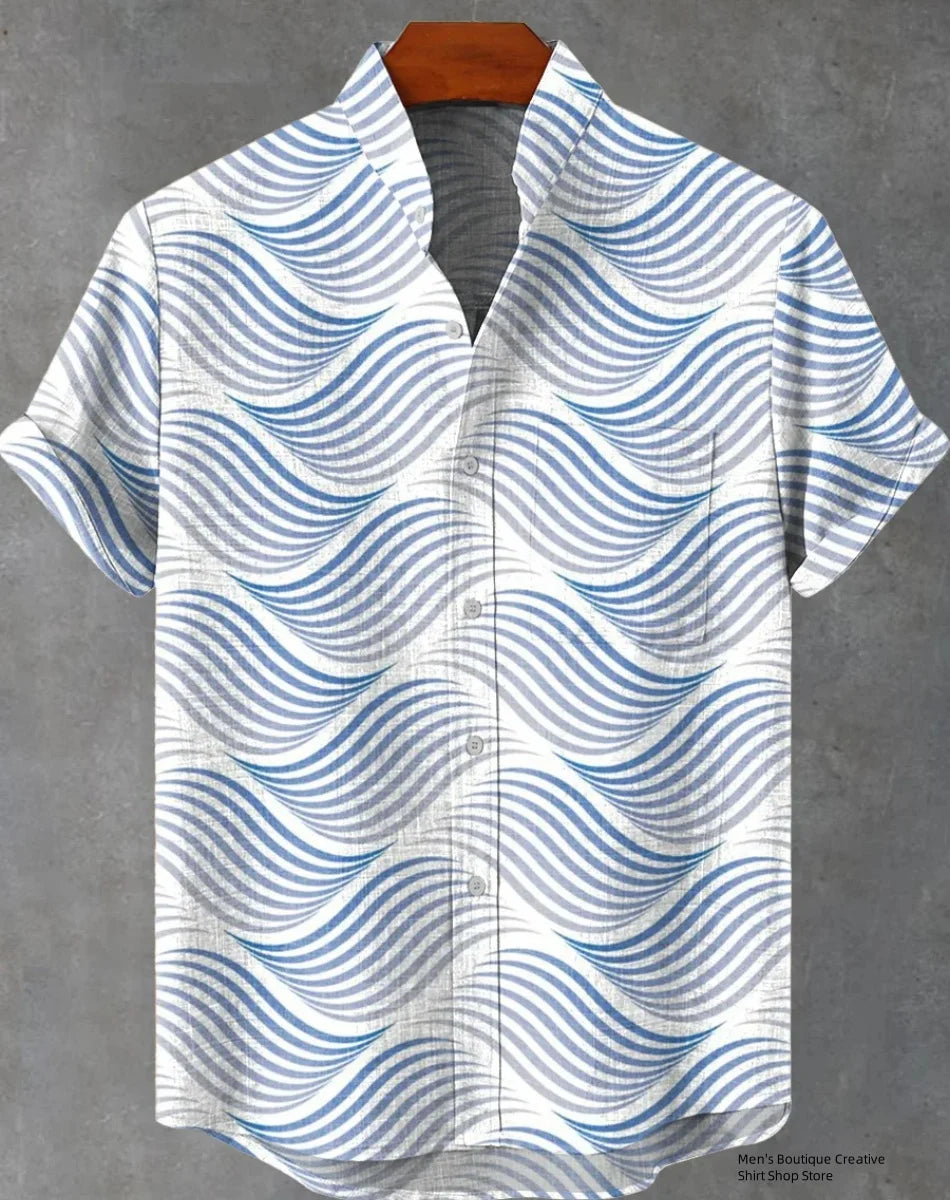 Kavari Royale Ethnic Print Linen Shirt – Men’s Short Sleeve Summer Wear