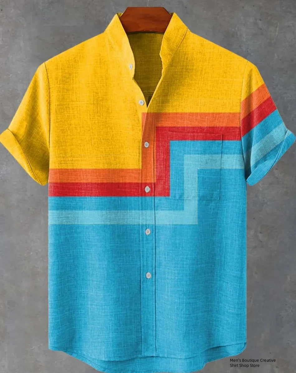 Kavari Royale Ethnic Print Linen Shirt – Men’s Short Sleeve Summer Wear