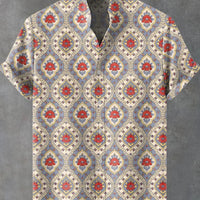 Kavari Royale Ethnic Print Linen Shirt – Men’s Short Sleeve Summer Wear