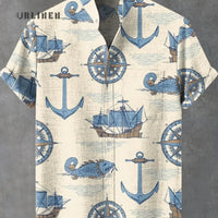 Kavari Royale Hawaiian Men’s Linen Shirt – Abstract Patchwork Art Print Beach Vacation Short Sleeve Casual Wear
