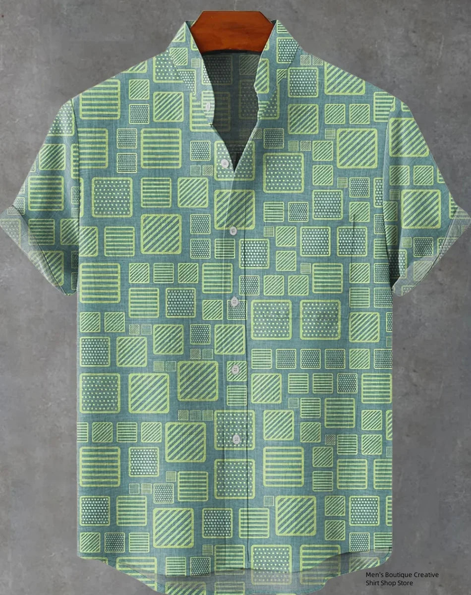 Kavari Royale Ethnic Print Linen Shirt – Men’s Short Sleeve Summer Wear
