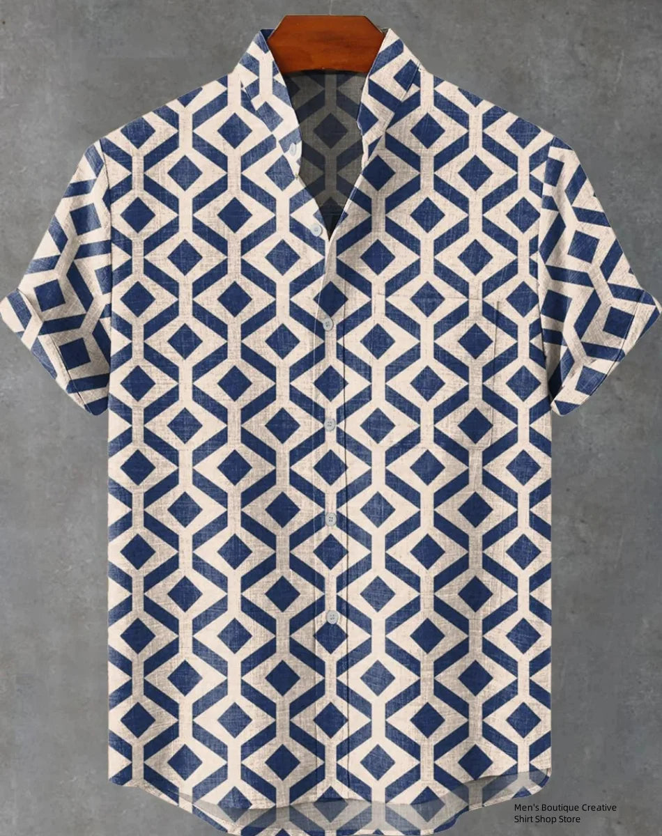 Kavari Royale Ethnic Print Linen Shirt – Men’s Short Sleeve Summer Wear