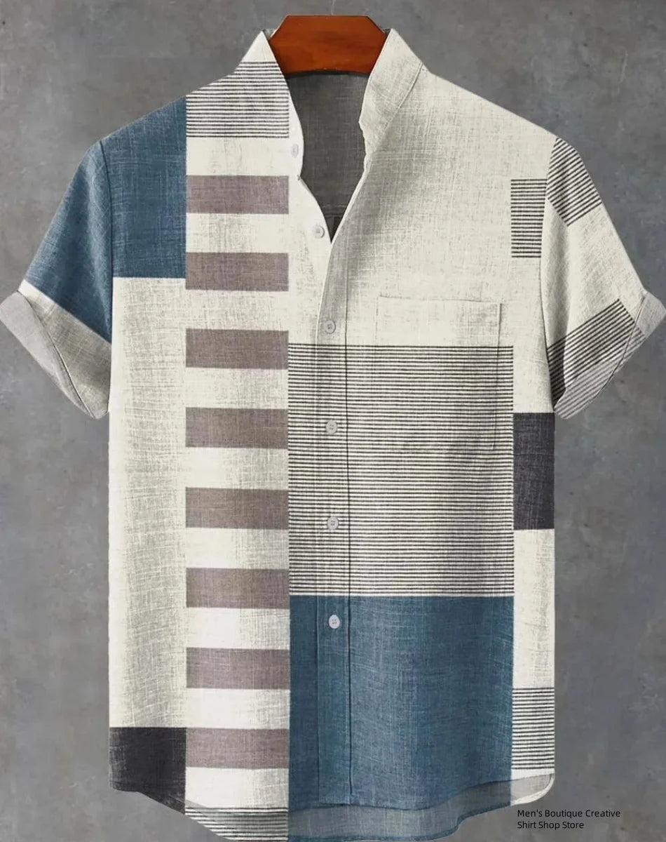 Kavari Royale Ethnic Print Linen Shirt – Men’s Short Sleeve Summer Wear