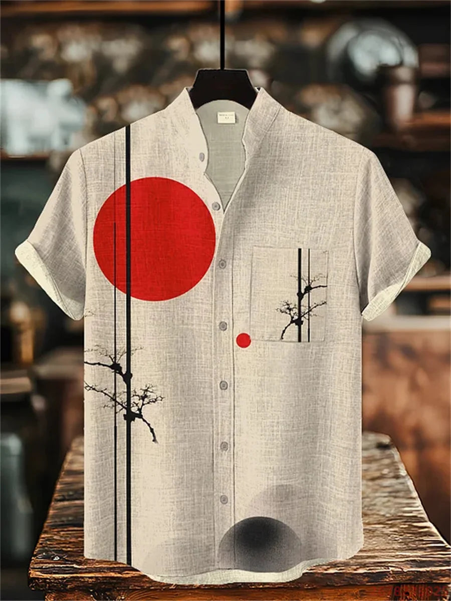 Kavari Royale Men’s Short Sleeve Octopus Print Shirt – Hawaiian Casual Loose Fit Linen-Style Top (XS–6XL)