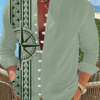 Kavari Royale Men’s Long Sleeve Tribal Print Shirt – Vintage Summer Casual Beach Party Wear