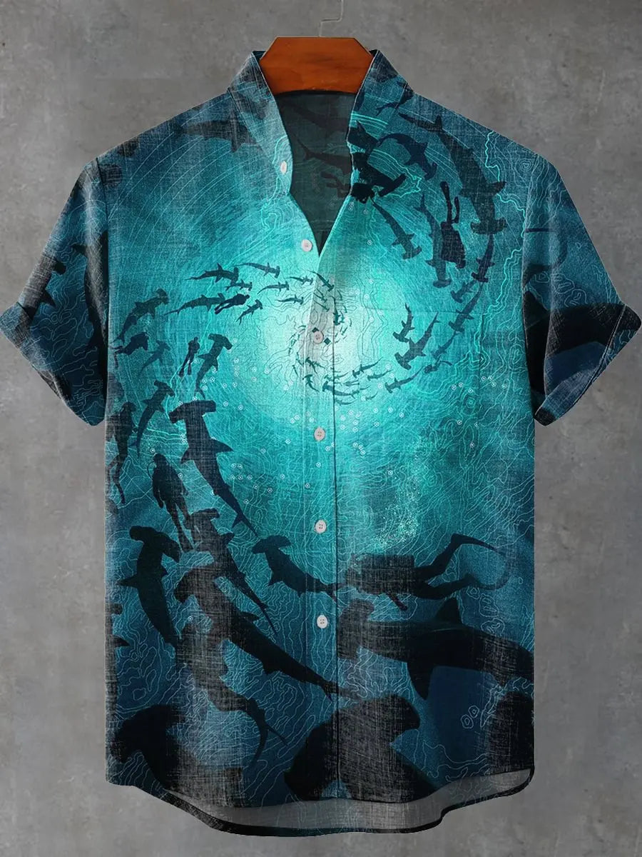 Kavari Royale Wave Linen Shirt – Men’s Short Sleeve Summer Beach Style Casual Wear