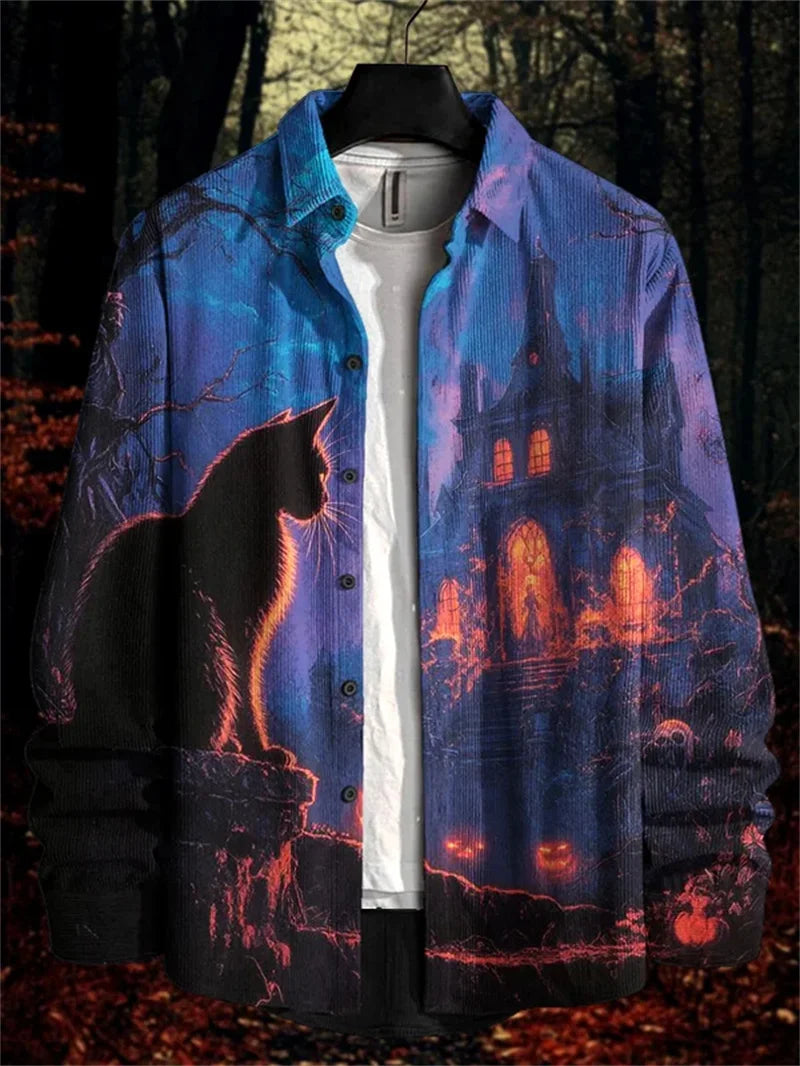 Kavari Royale Men’s Linen Long Sleeve Shirt – 3D Bamboo Leaf Print Hawaiian Lapel Casual Comfort Top