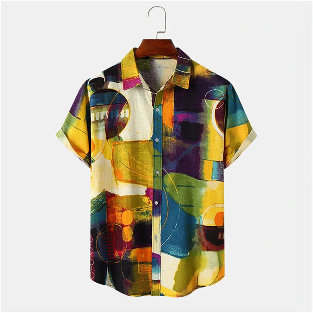 Kavari Royale Men’s Hawaiian Beach Shirt – Coconut Tree Print Short Sleeve Casual Polo Top